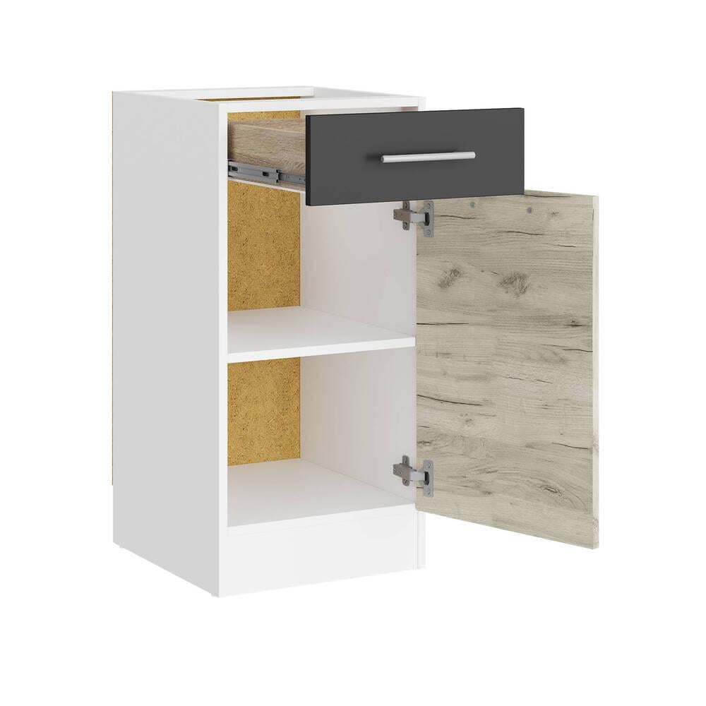 Кухонный модуль нижний с ящиком Еверест Эко 400 без столешницы 40х46х82 см Дуб крафт Белый/Графит/Белый (DTM-071030) - фото 2 Кухонный модуль нижний с ящиком Еверест Эко 400 без столешницы 40х46х82 см Дуб крафт Белый/Графит/Белый (DTM-071030) - фото 2