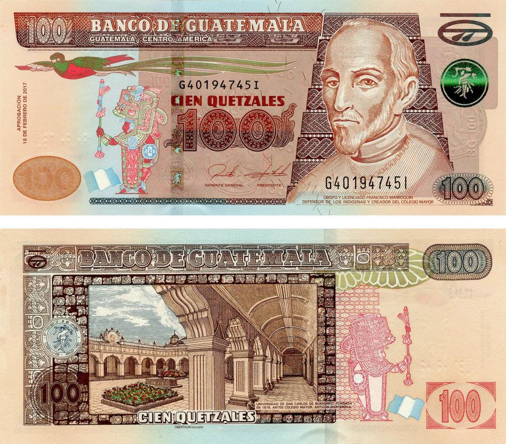 Коллекционная банкнота Гватемала 100 кетсалей 2017 UNC P126 (Б13427)