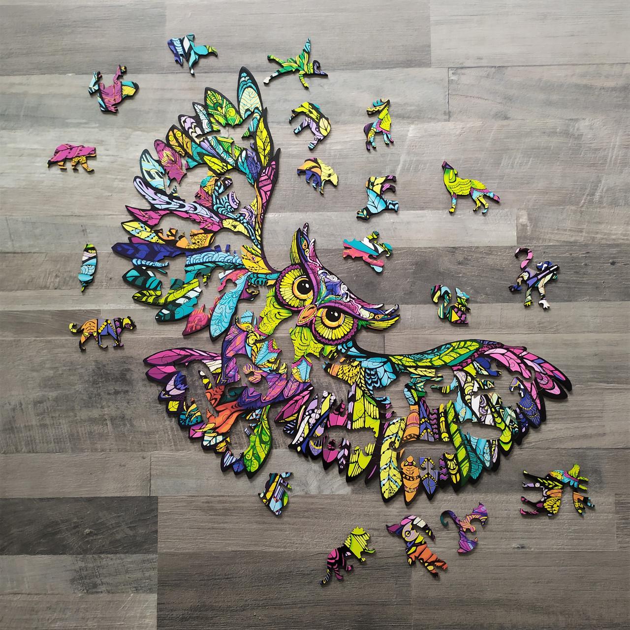 Дерев'яний пазл Сова із фрагментами у формі звірів 49х25 см (1430637009) - фото 2 Дерев'яний пазл Сова із фрагментами у формі звірів 49х25 см (1430637009) - фото 2