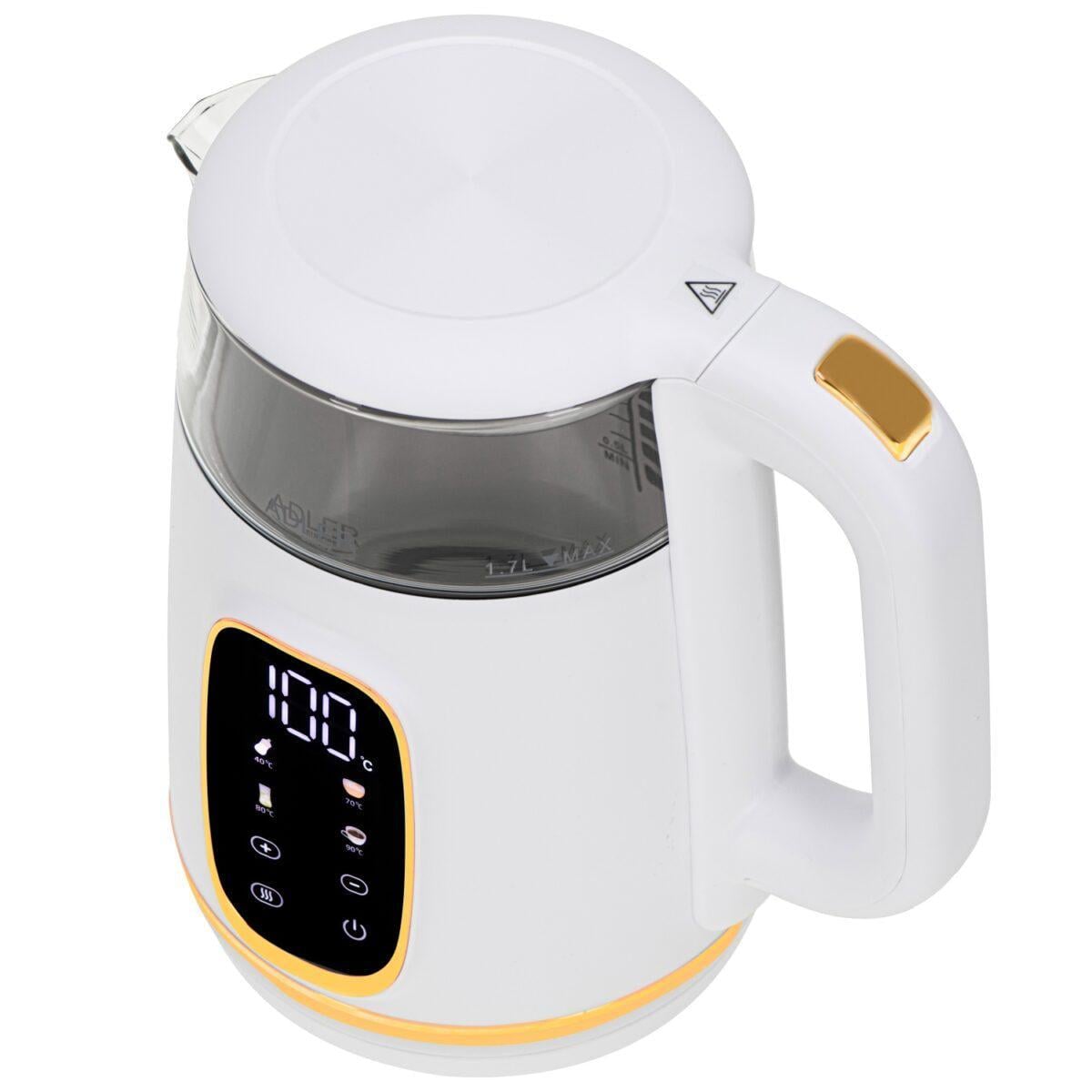 Чайник електричний Adler AD 1305 LED скляний 2200 Вт 40°C-100°C 1,7 л White/Gold (id_2067)
