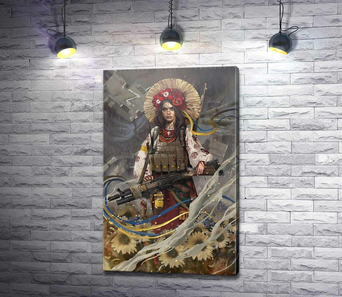 Картина ArtPoster Девушка в вышиванке с автоматом 82x130 см Модуль №1 (003986)
