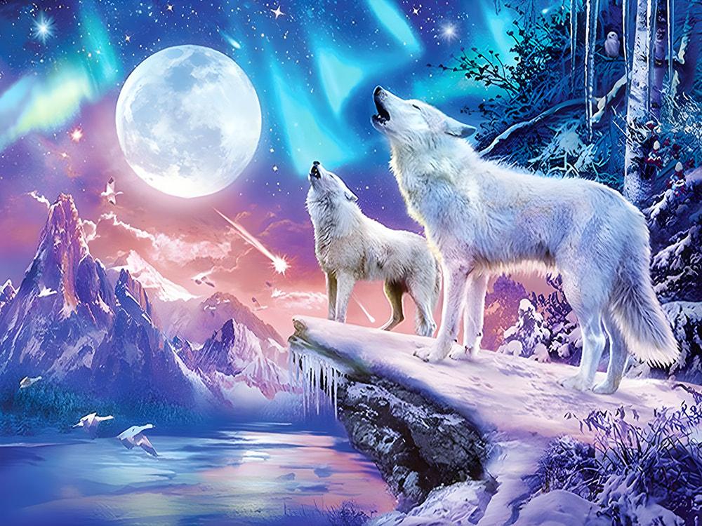 Алмазна мозаїка Вовки на повний місяць на полотні з підрамником 30х40 см (GB81241)