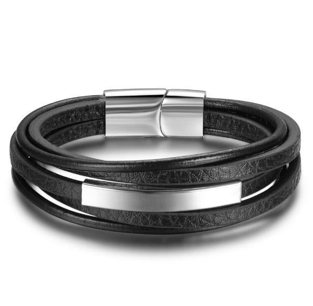 Браслет мужской кожаный Primo Jewelry Punk с магнитной застежкой Silver (805994882)