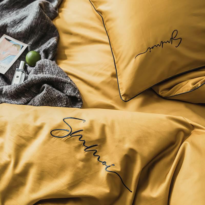 Комплект постільної білизни з кантом євро 2 довговолокниста бавовна Гірчичний - фото 3 Комплект постільної білизни з кантом євро 2 довговолокниста бавовна Гірчичний - фото 3