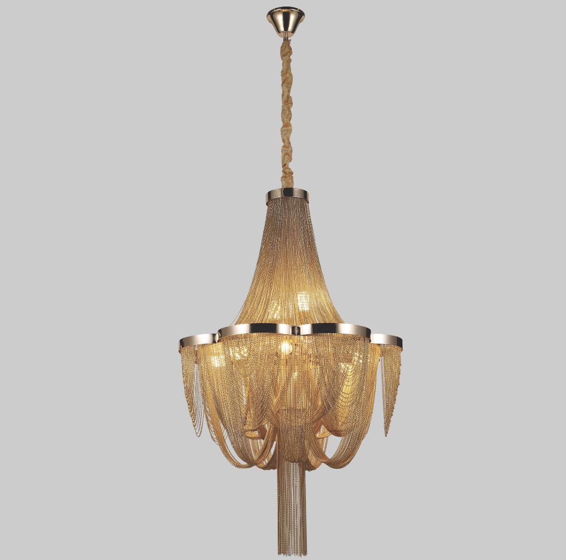 Люстра дизайнерская из стальных цепочек на 8 ламп Золотой (908-D0094-8 Gold) Люстра дизайнерская из стальных цепочек на 8 ламп Золотой (908-D0094-8 Gold)