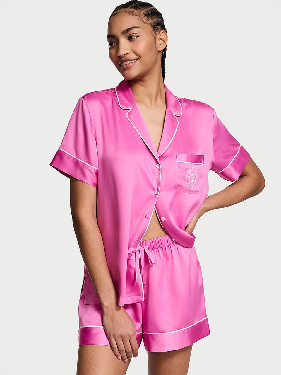 Пижама женская Victoria's Secret Glazed Satin Bow Short Pajama Set XL Розовый (289667985236)