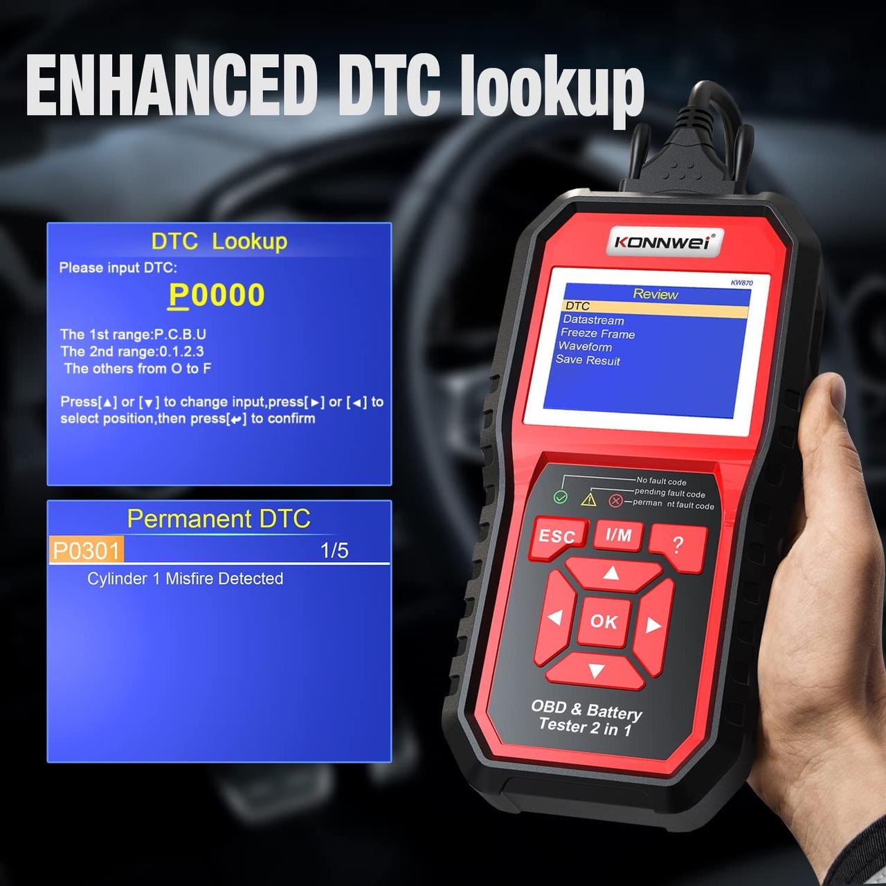 Автосканер KONNWEI KW-870 профессиональный OBD2 CAN с тестером АКБ 6 В-12 В - фото 8