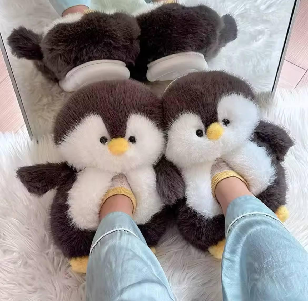 Домашние тапочки плюшевые Пингвины р. 36-37 Черно-белый (213189952852) - фото 6