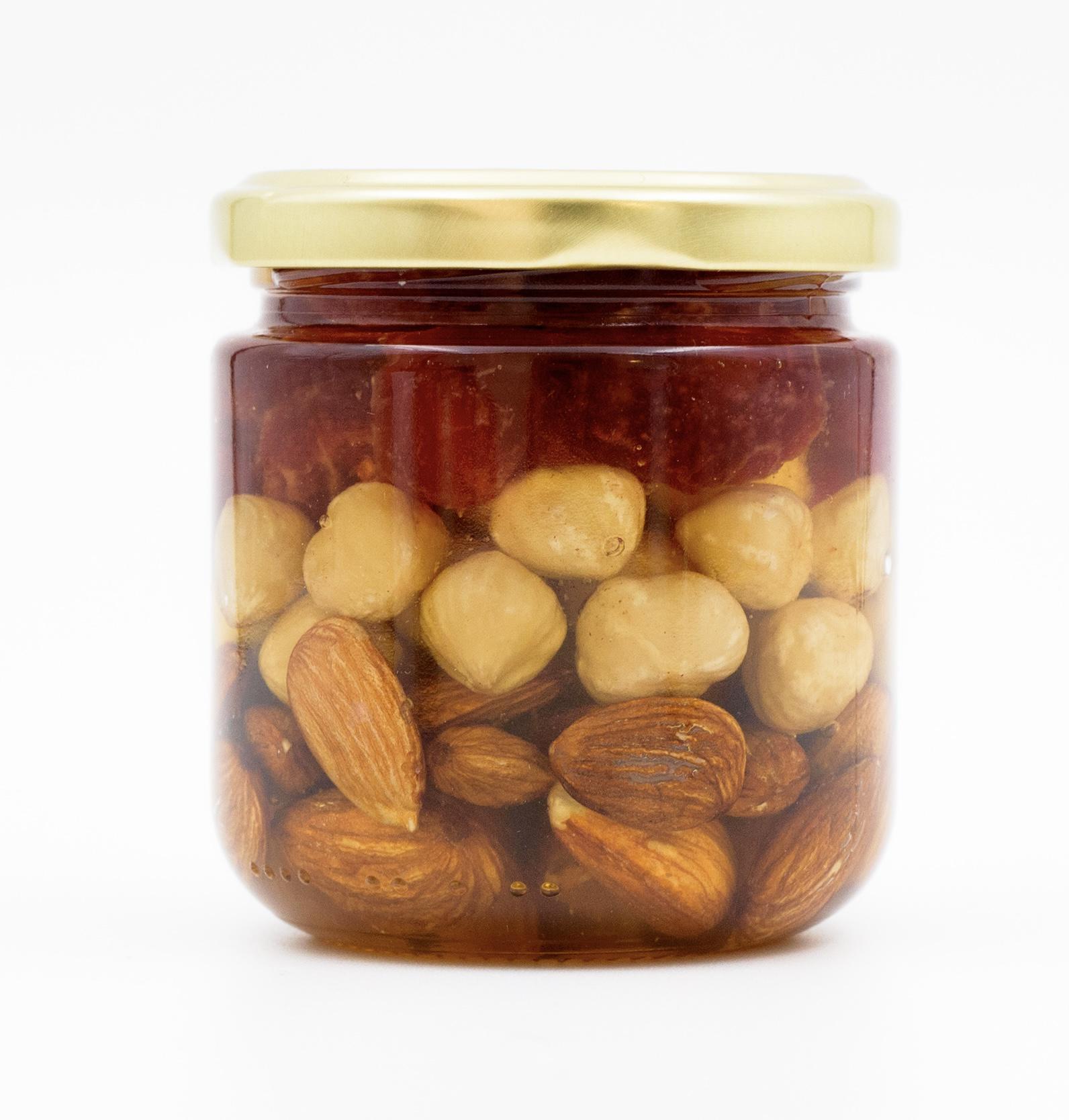 Горіхи з медом LOVE HONEY Медова вишня фундук/мигдаль/сушена вишня та травневий мед без цукру 240 г