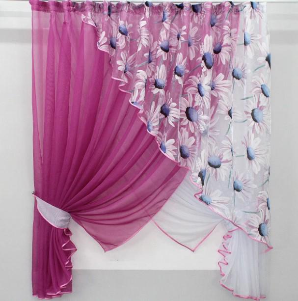 Комплект штор на кухню/балкон 320х170 см Малиновый/Белый (063к)