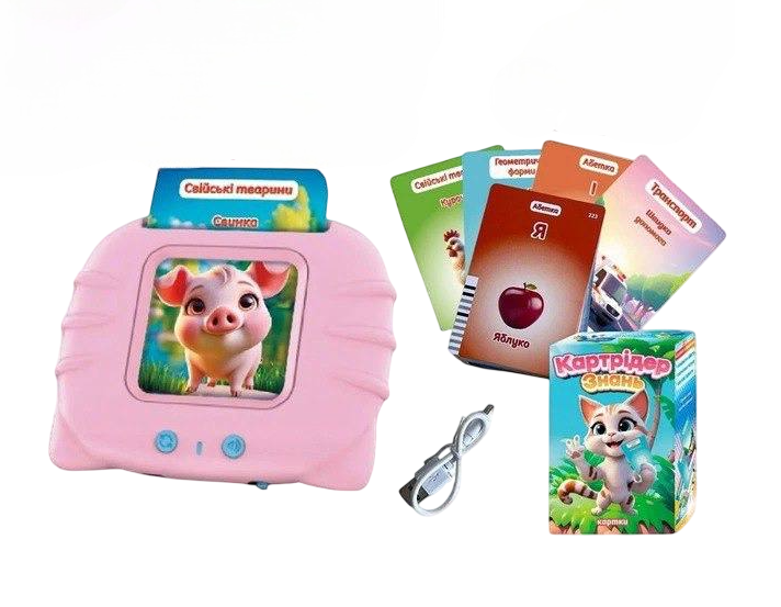 Учебный картридер Зайка Всезнайко Wtoys 84499 украинская озвучка/112 карты/224 изображения Розовый (2852432964)