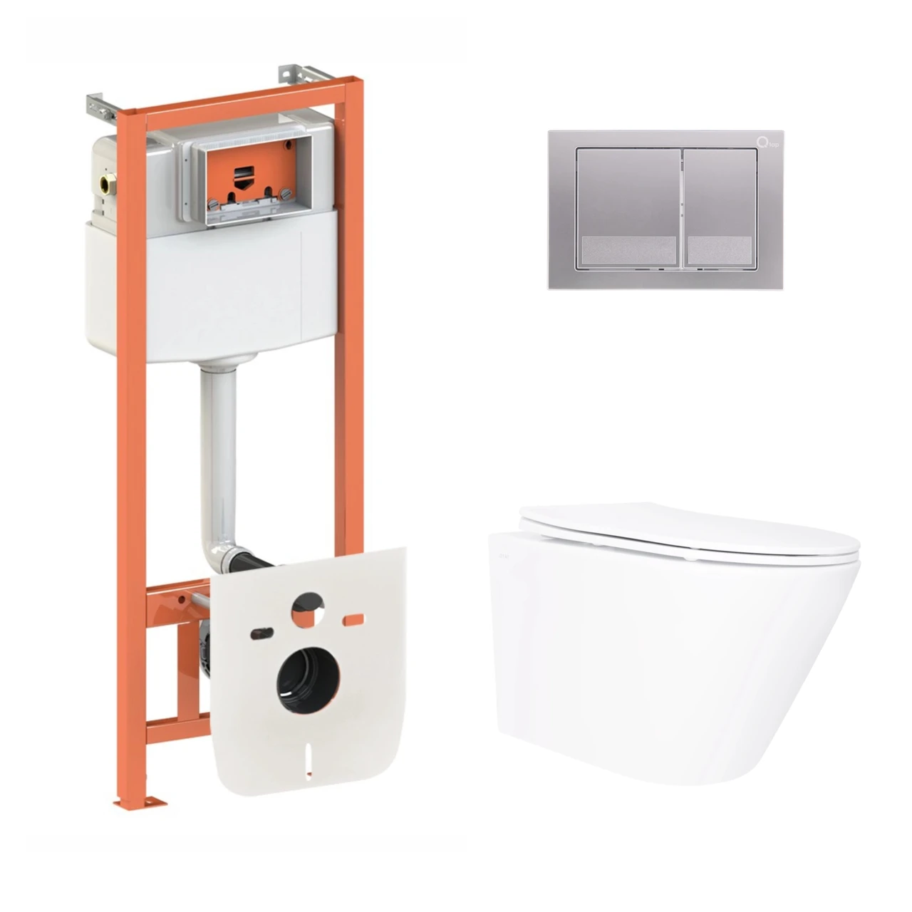 Унитаз подвесной Qtap Swan Ultra Quiet 520x360x320 с комплектом установки Nest 4в1 квадратная клавиша (2610410660)