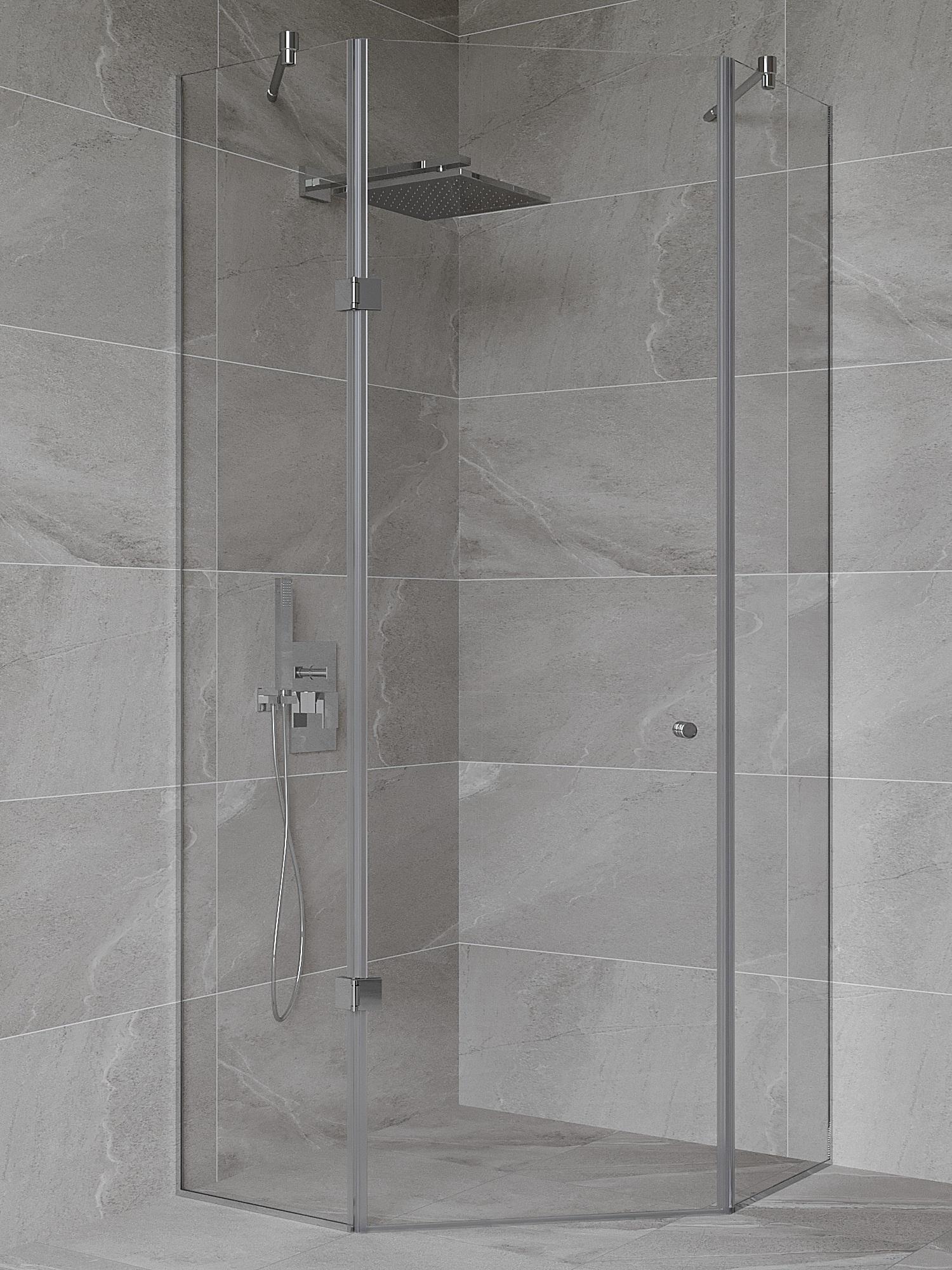 Душевая кабина пятиугольная трапеция Eva 80х80 см прозрачная без поддона стеклянная дверь 60 см душевой уголок 135°