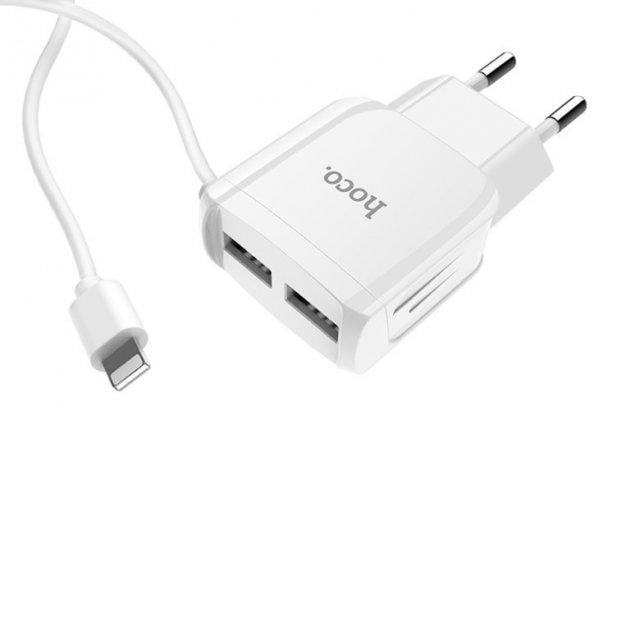 Устройство сетевое зарядное Hoco C59A Mega joy double port 2 Usb и lightning Белый - фото 3