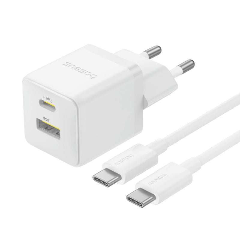 Зарядний пристрій для телефонів з кабелем BASEUS Palm Fast Charger C+U 30W EU Moon White (24709)