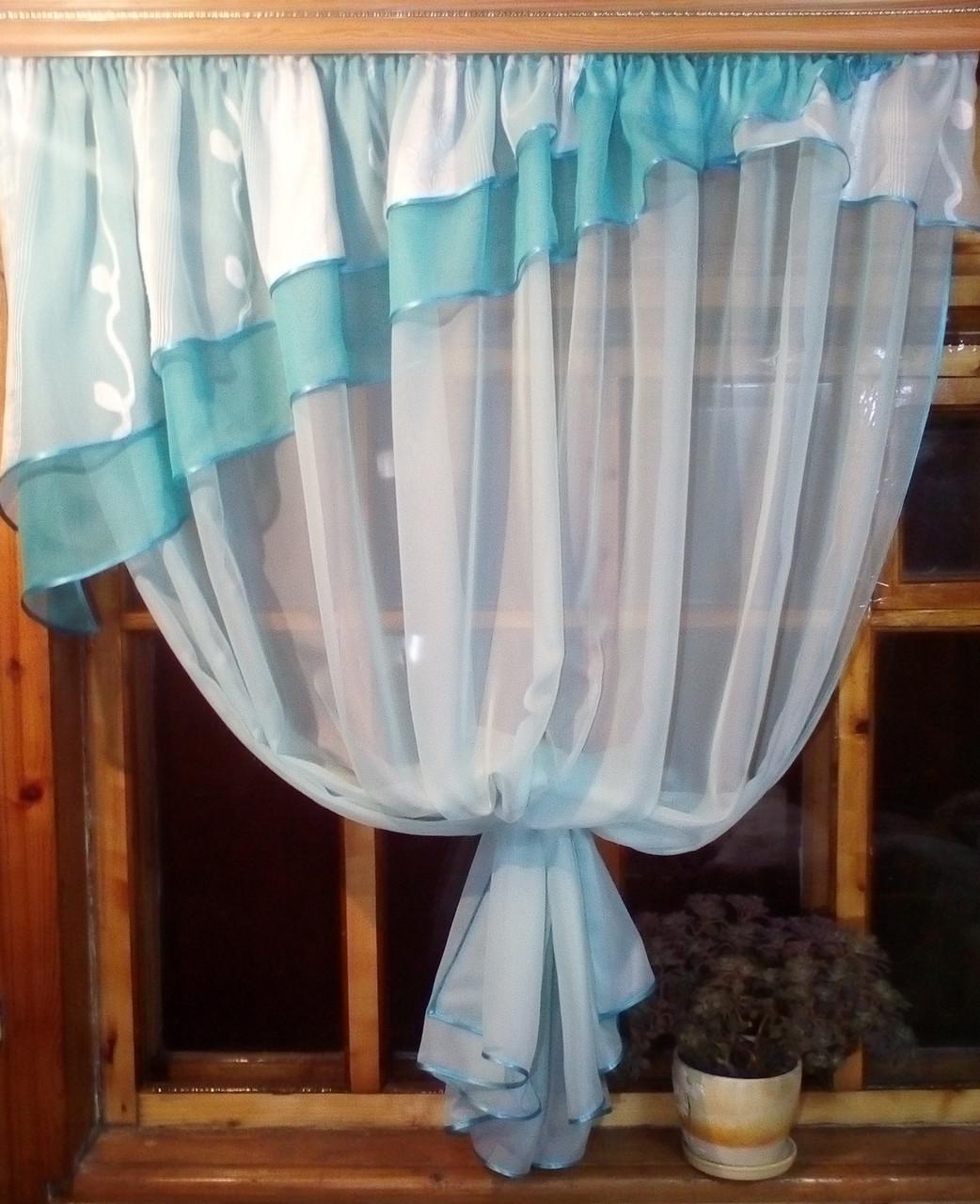 Занавеска кухонная готовая Алия Лазурный бирюзовый - фото 4