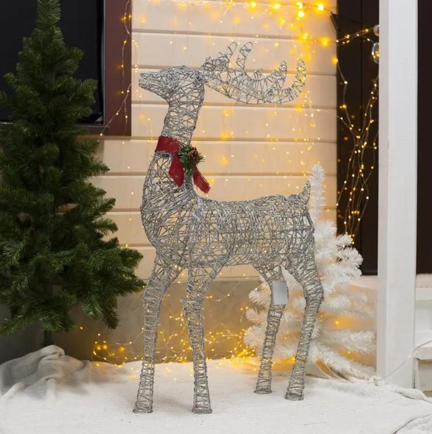 Фигура-гирлянда новогодняя Олень LED DL стальной каркас под елку 120 см Серебристый (SZ-19-046-120S)