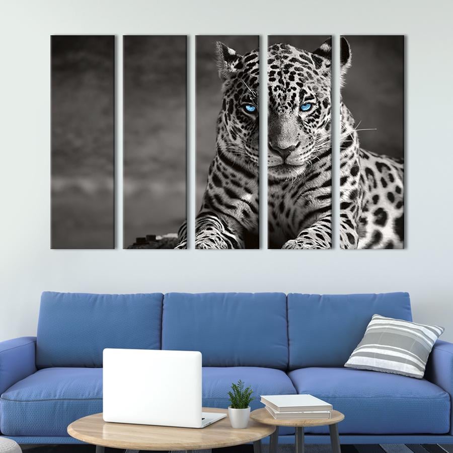 Модульна картина із 5 частин на холсті інтер'єрна картина Чорно-білий ягуар 155x95 см (177-51)