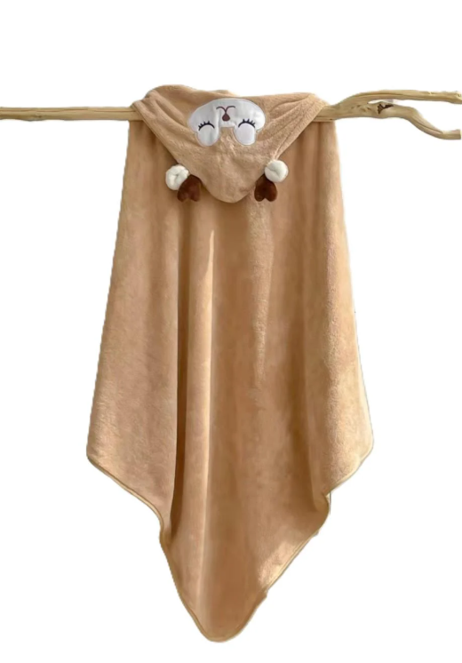 Рушник дитячий флісовий з капюшоном 80х80 см Коричневий (ВІ2709)