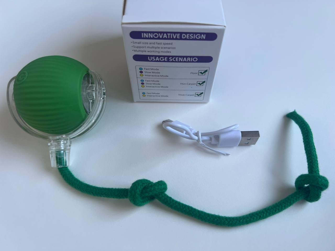 Іграшка інтерактивна для кота автоматично обертовий м'ячик USB кабель Зелений (10307) - фото 5
