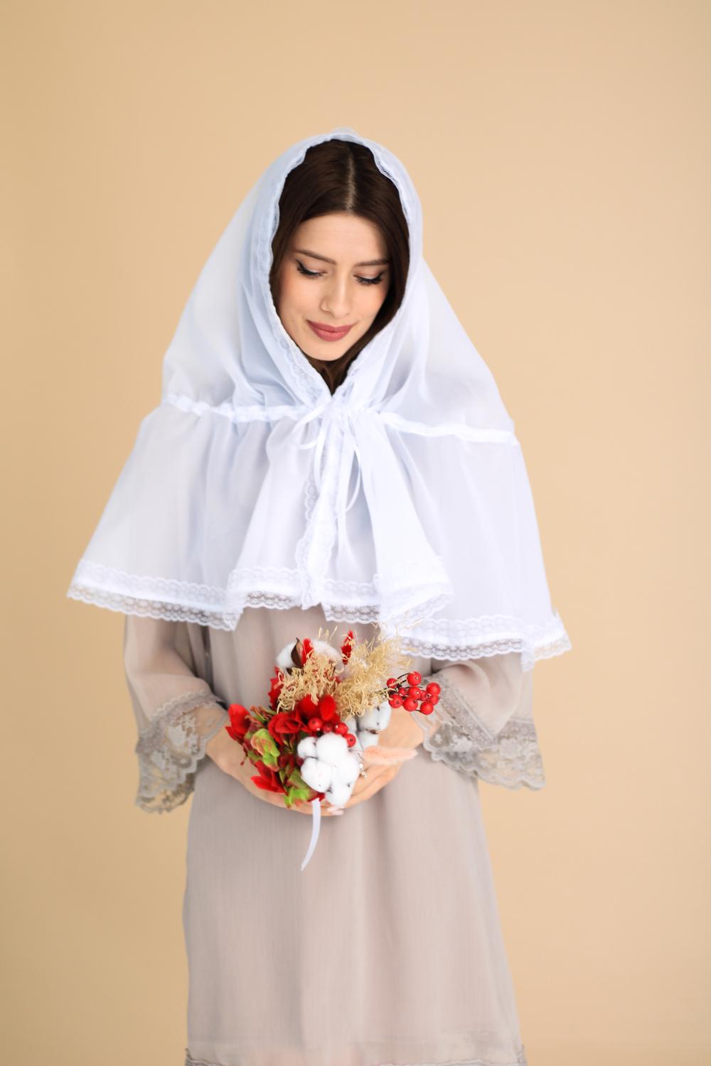 Палантин для храму на голову Білий (п023) - фото 3 Палантин для храму на голову Білий (п023) - фото 3