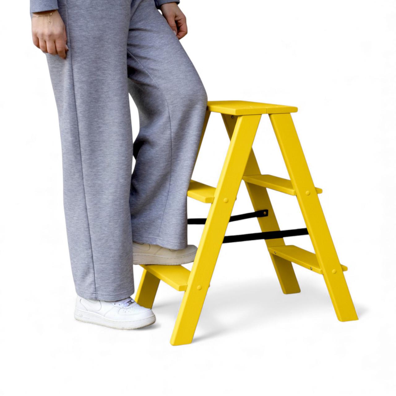 Табурет-лестница деревянный Студія Дерева Вільха Вестерн бытовой двухсторонний 3 ступеньки Желтый (31002893) - фото 2 Табурет-лестница деревянный Студія Дерева Вільха Вестерн бытовой двухсторонний 3 ступеньки Желтый (31002893) - фото 2
