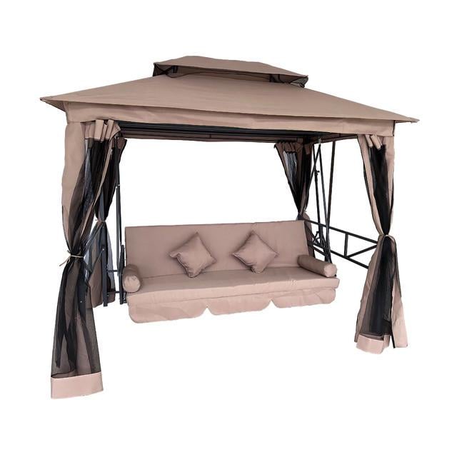 Садовые качели Bonro B-002 с навесом/подушками и москитной сеткой Коричневый (2670148511)