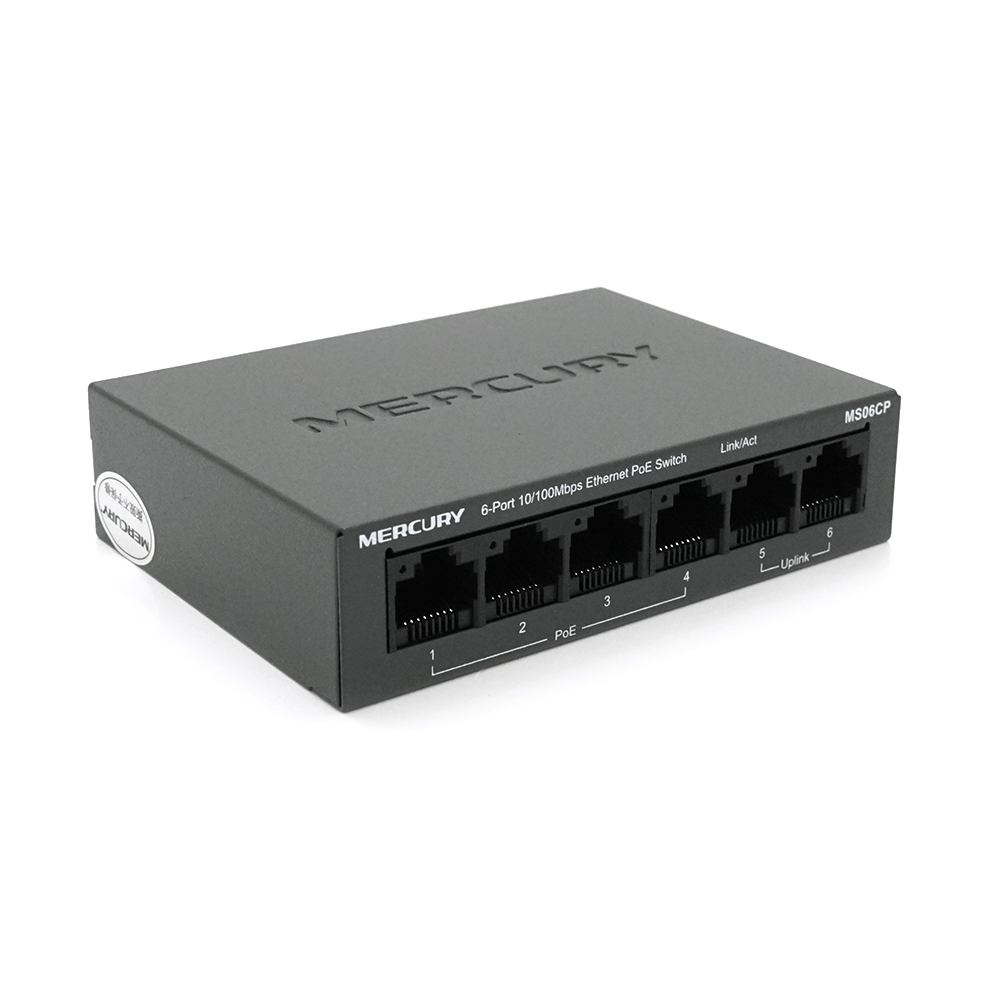 Комутатор мережевий Mercury MS06CP 4 PoE-порти 2 Uplink 100 Мбіт/с з блоком живлення Q20 (YUT_V4587)