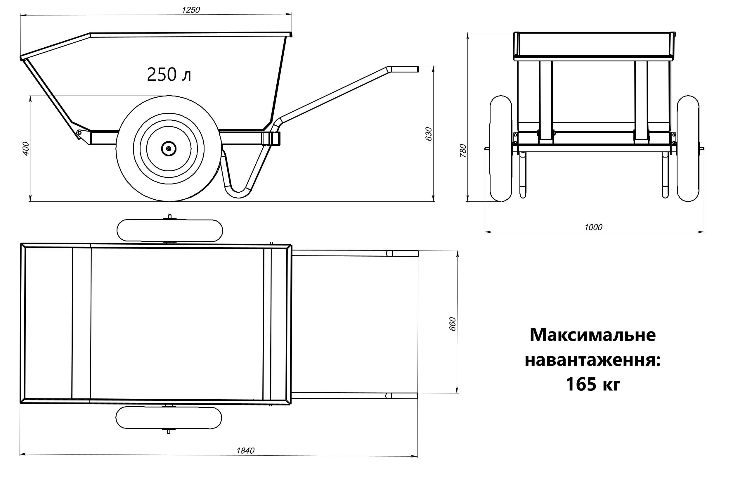 Тачка садово-будівельна Kolchuga Muraha двоколісна 250 л 165 кг (4578340753) - фото 3