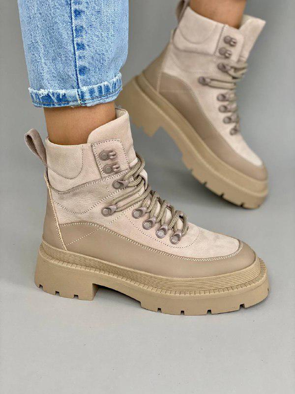 Ботинки женские из нубука со вставками кожи зимние р. 36 Латте (6610з/36)