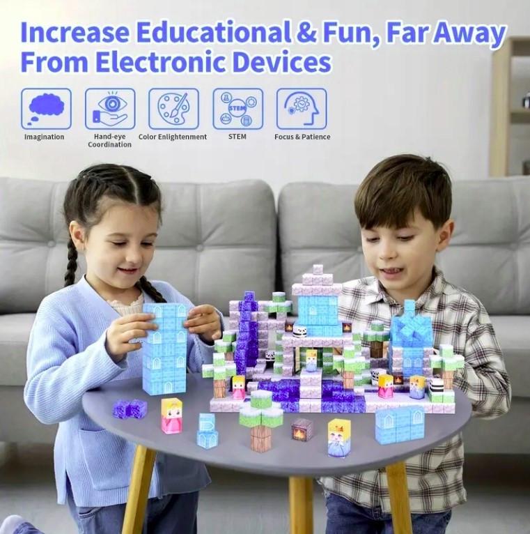 Конструктор магнітний Майнкрафт Будинок з льоду в засніженому лісі 100 кубиків - фото 4 Конструктор магнітний Майнкрафт Будинок з льоду в засніженому лісі 100 кубиків - фото 4