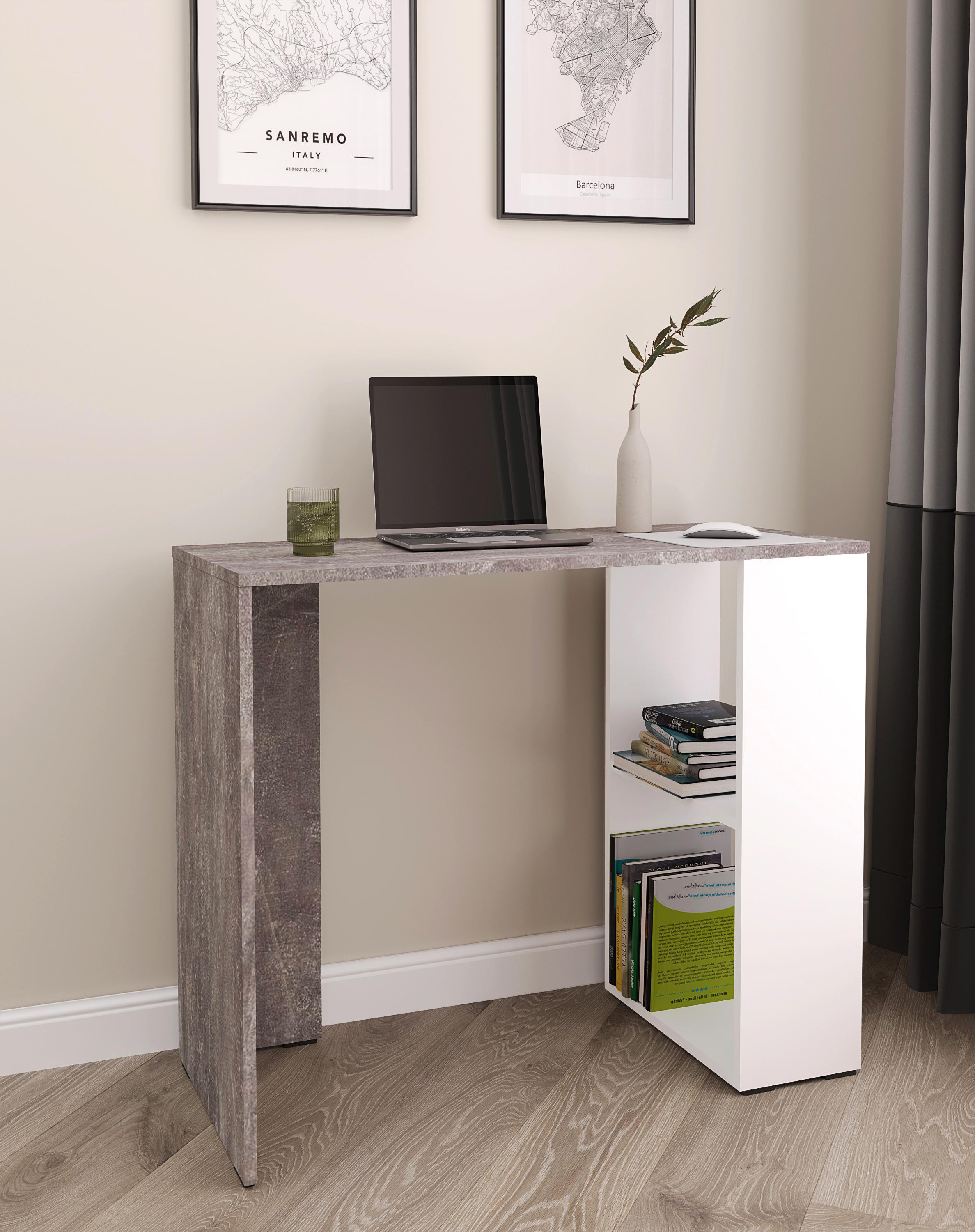 Стіл письмовий з полицями 90х75х40 см Бетон/Білий