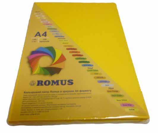 Папір кольоровий Romus A4 160 г/м2 100 аркушів Сонячно-жовтий (R50843)