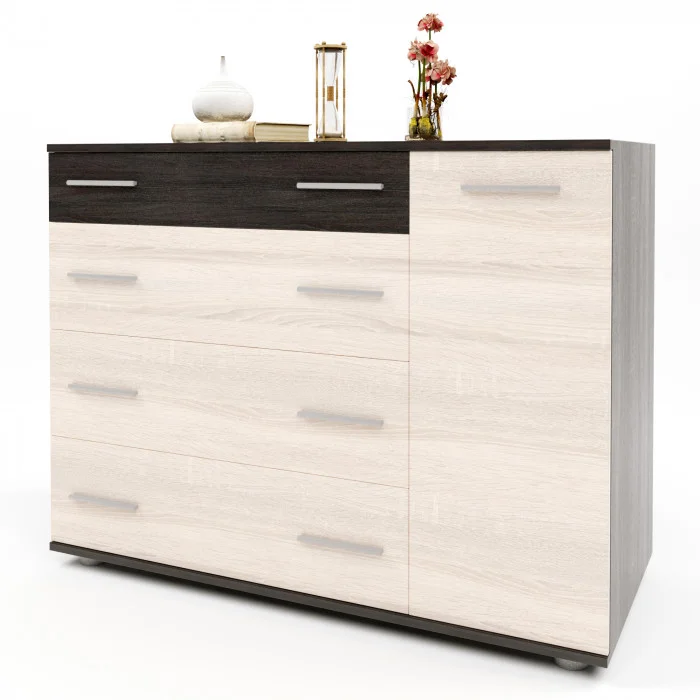 Комод для вітальні з висувними шухлядами Еверест К-3 телескопічні напрямні 100х73х38 см Венге темний/Дуб молочний (21880977)