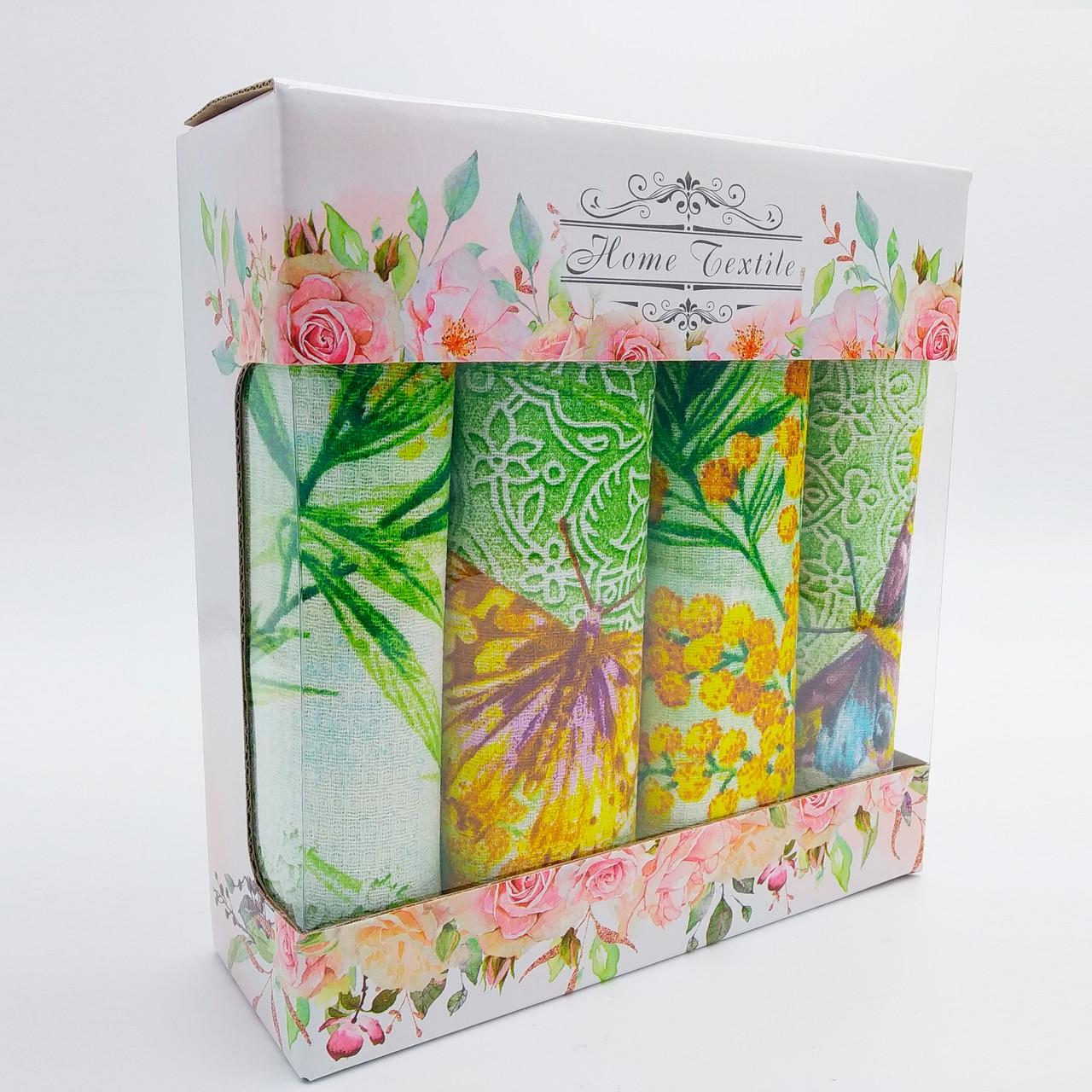 Набір вафельних рушників для кухні Luxyart з принтом Мімоза 35х70 см 4 шт. (LS-959)