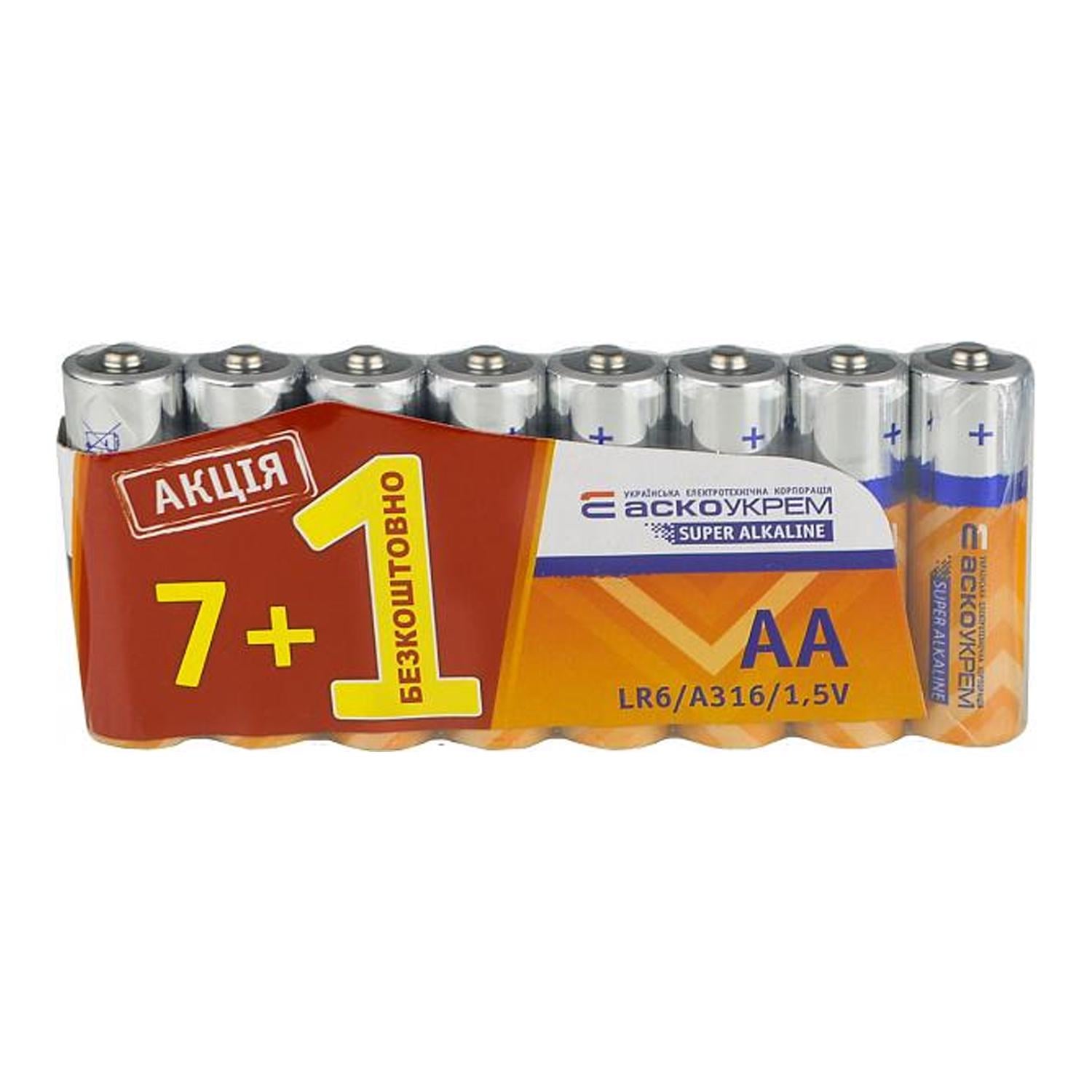 Батарейка АСКО-УКРЕМ АА щелочная 1,5V shrink 7+1 шт. (Аско.LR6.S7F1)
