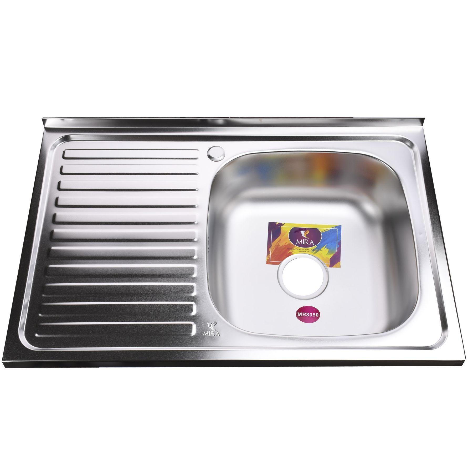 Мойка кухонная Mira 000015367 из нержавеющей стали прямоугольная 800x500 мм 0.8 мм (25949696)