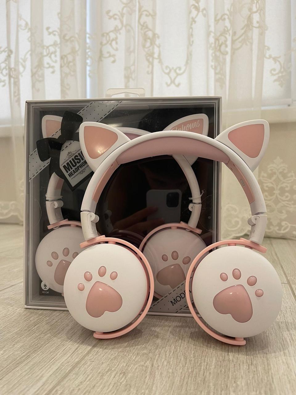 Наушники беспроводные Bluetooth BK-1 с ушками котика Бело-розовый (26389228) - фото 8