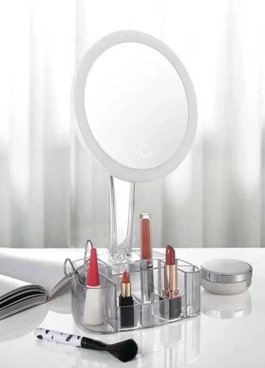 Зеркало настольное косметическое с Led подсветкой Cosmetic Mirror XH-086 с органайзером для косметики 150 мм Белый (U086) - фото 3