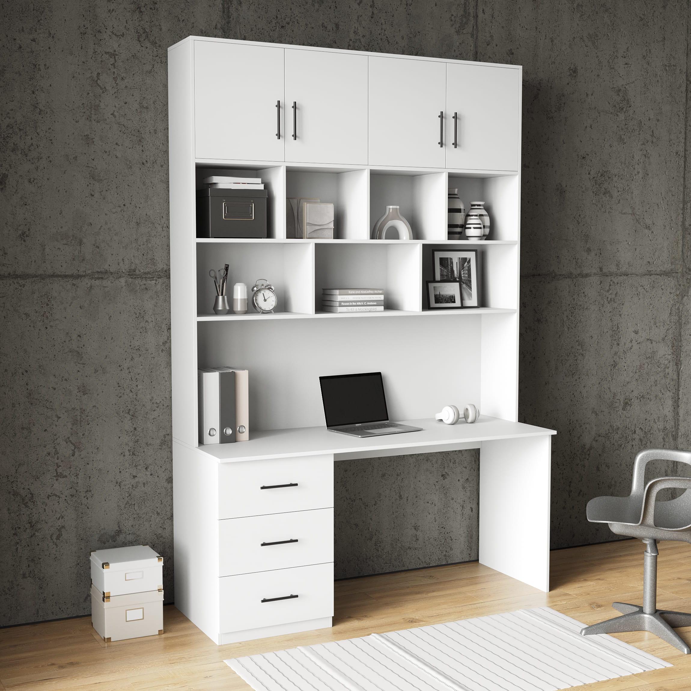 Письменный стол для офиса с надстройкой и ящиками Белый (380179) Письменный стол для офиса с надстройкой и ящиками Белый (380179)