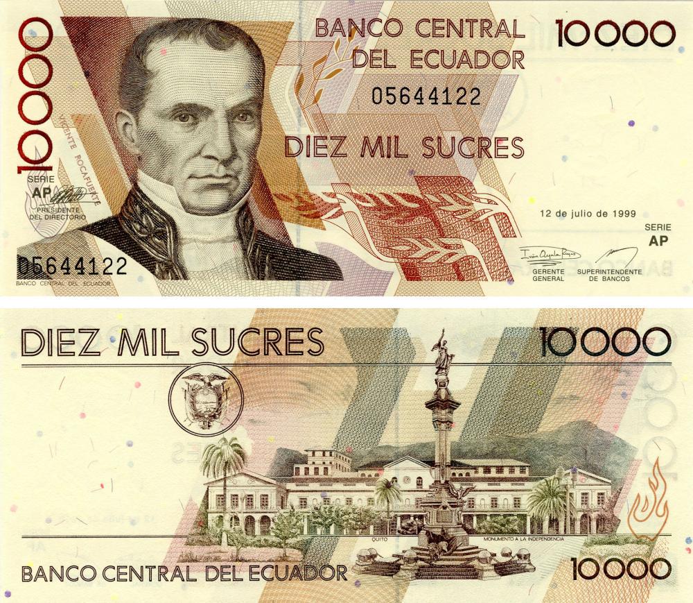 Коллекционная банкнота Эквадор 10000 сукре 1999 UNC P127 (Б16218)