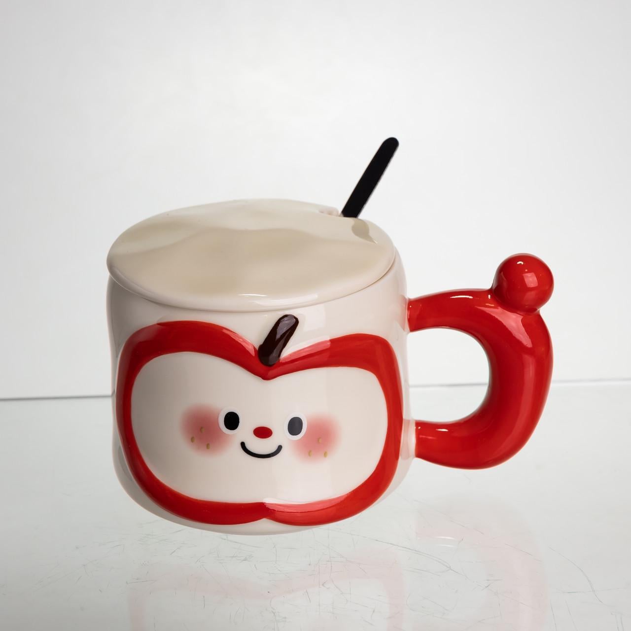 Чашка фарфоровая с крышкой и ложкой Light House LG-30165 RD 400 мл Красный