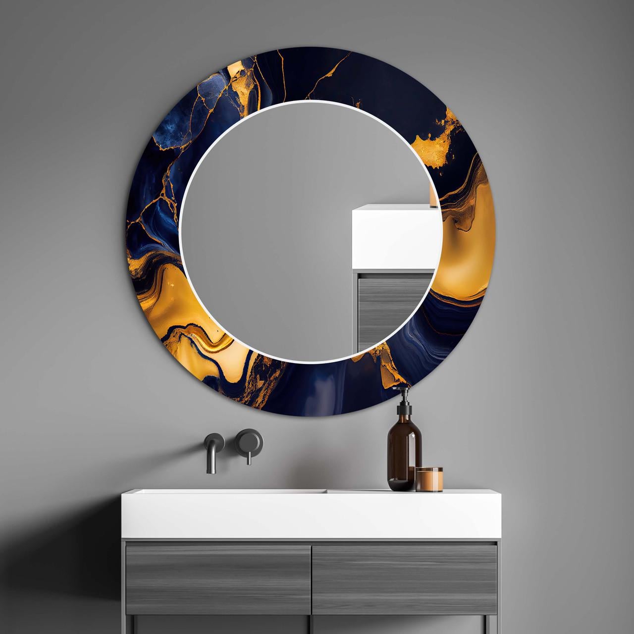 Зеркало на стену NovellaPrint с рисунком мрамора круглое 70 см (2016.3)