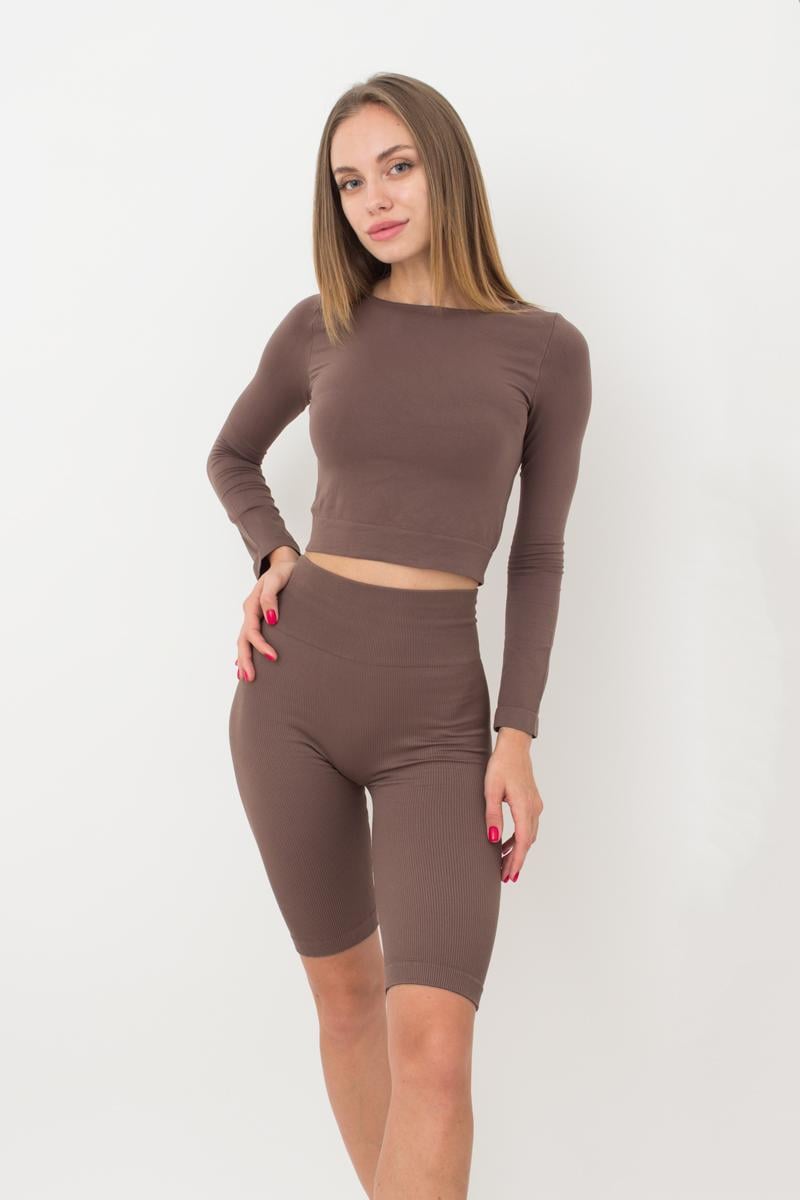 Топ укороченный Giulia CROP TOP с длинным рукавом L/XL Brown-deep taupe (4823116904644)