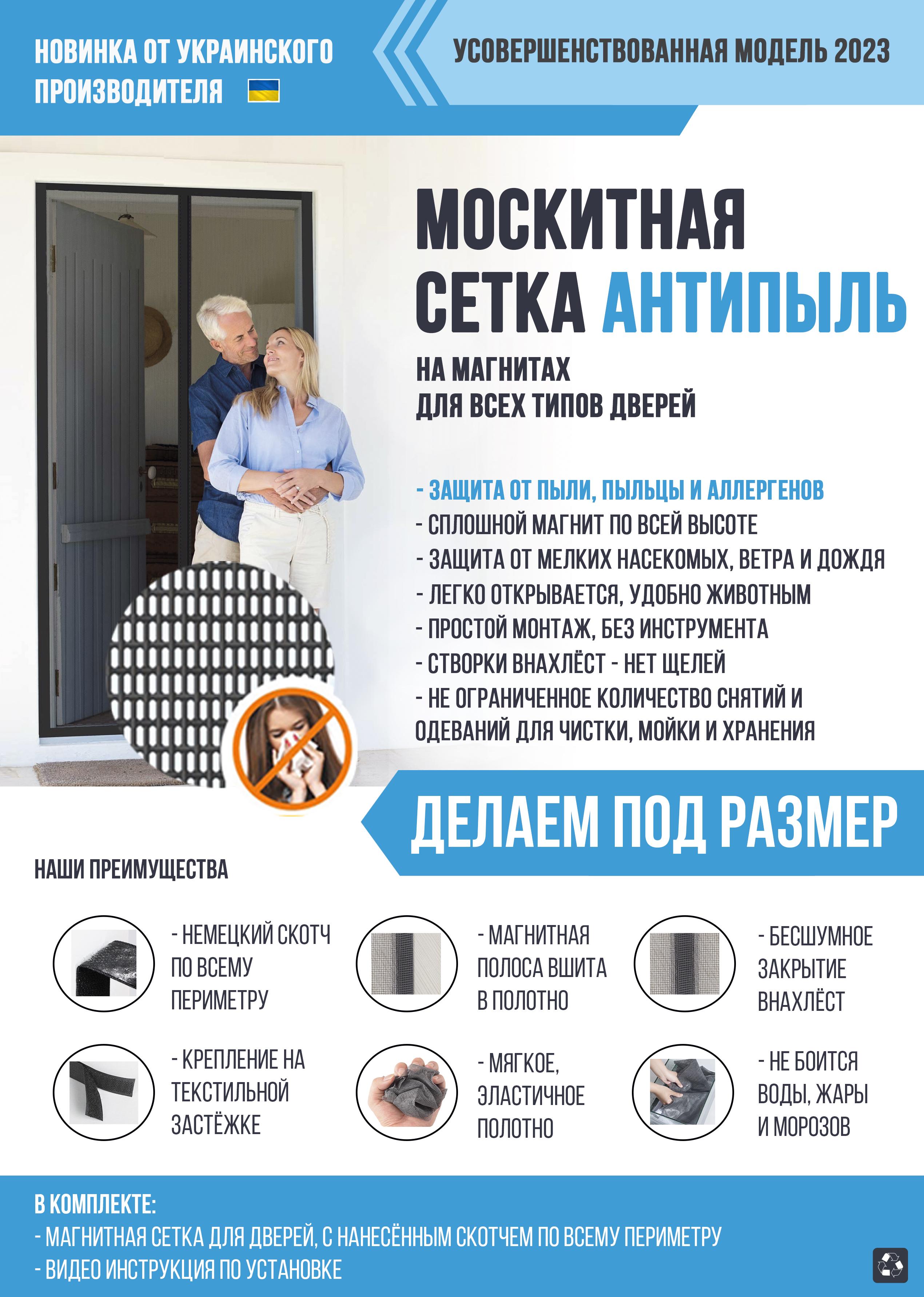 Москитная дверная сетка Антипыль на магнитах 65х230 см - фото 3