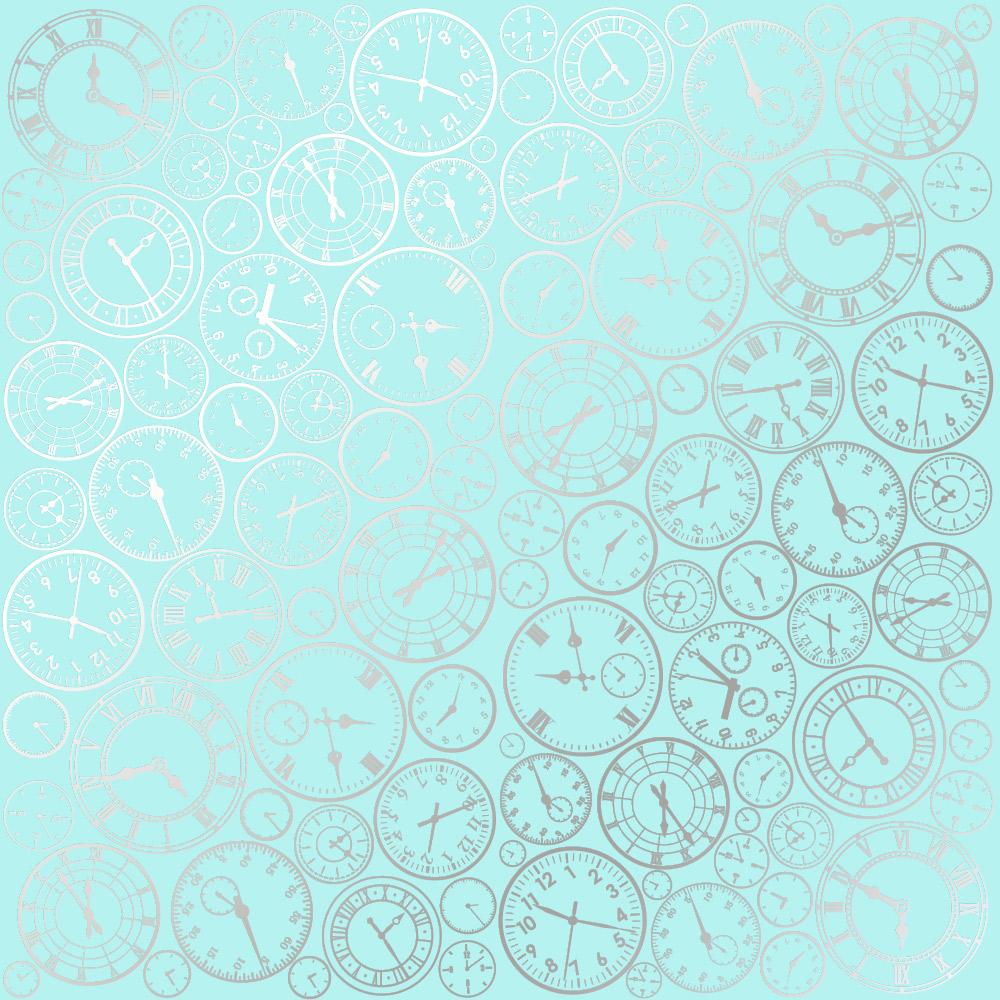 Лист паперу односторонній Silver Clocks зі срібним тисненням 30,5х30,5 см Turquoise