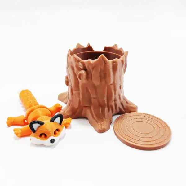 Игрушка антистресс 3D-печатная лиса с деревом подвижная 8 см. Оранжевый.
