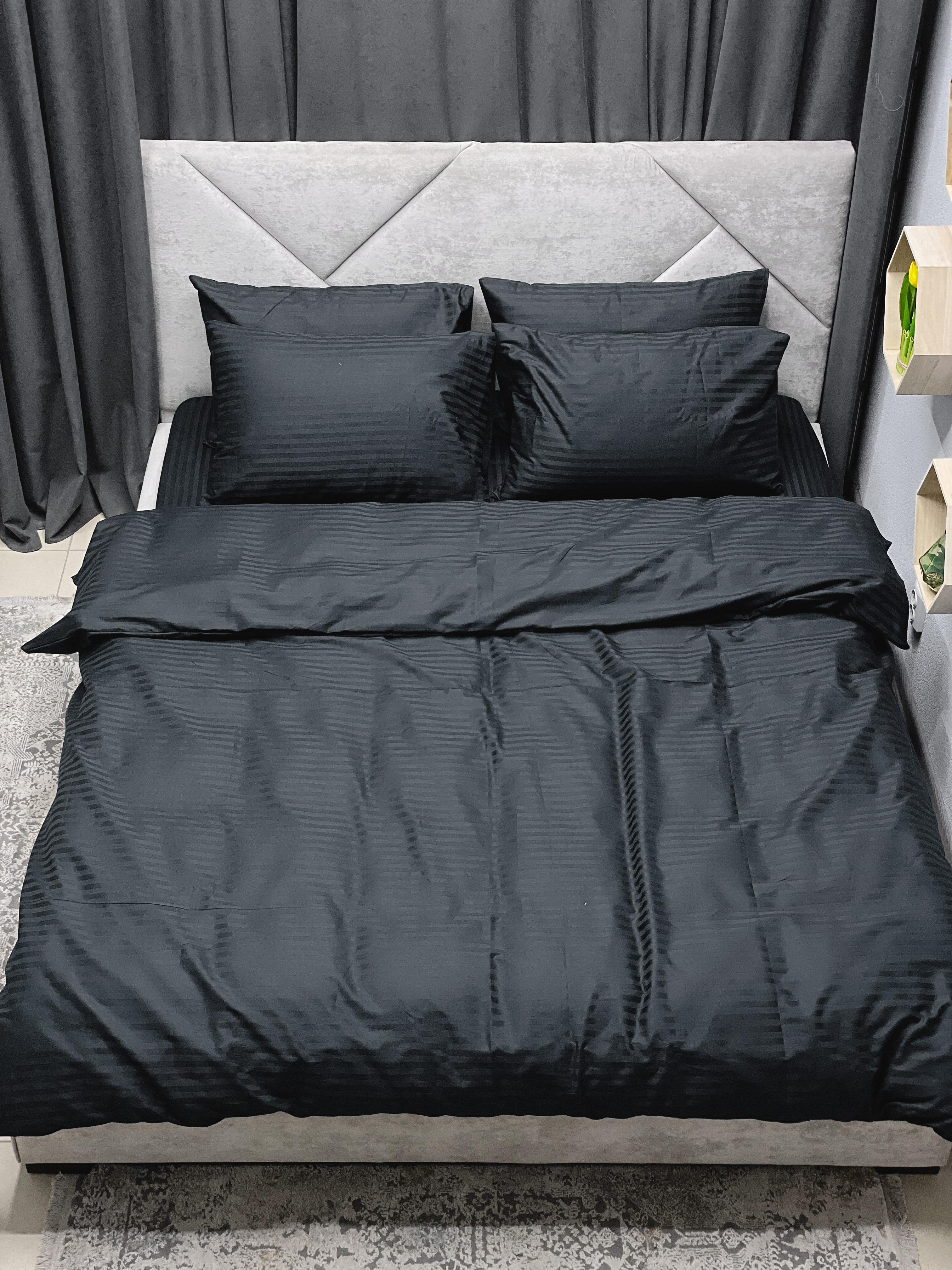 Комплект постільної білизни Ego-textile 900S страйп-сатин однотонний в смужку Чорний (195501461)