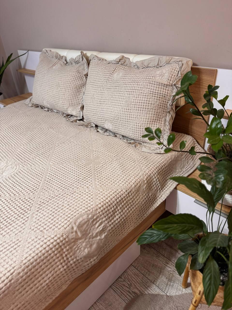 Комплект вафельний євро покривало-простирадло 200х230 см/наволочки 50х70 см 2 шт. Капучино (П4К-al-n-vaf-003) - фото 5