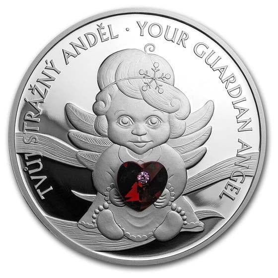 Серебряная хрустальная монета Ангел хранитель 31,1 г 2019 г